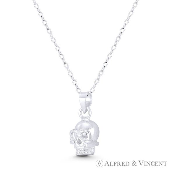 Skull / Skeleton Head Dia De Los Muertos Charm Pendant in .925 Sterling Silver - Picture 1 of 1